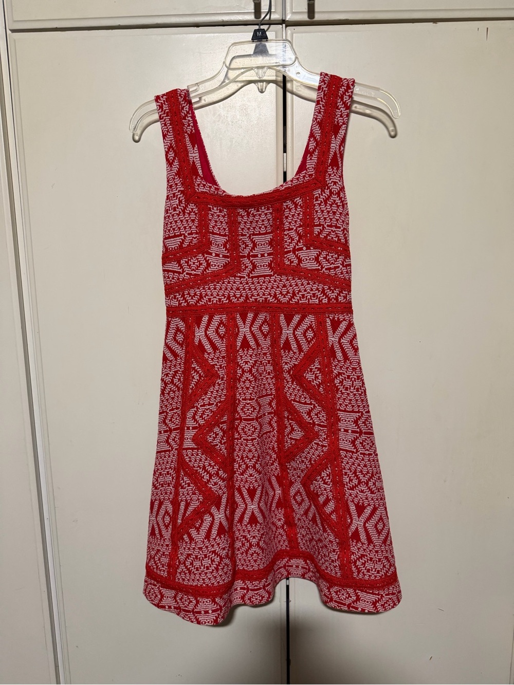 Maeve Red and White Patterned Knit Mini Dress